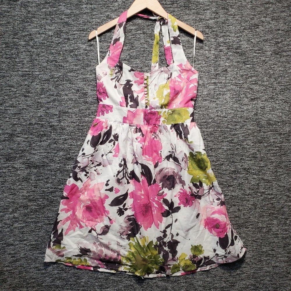 NWT Aryeh Peony Halter Skater Dress Women Large Pink Floral Cotton Summer Resort